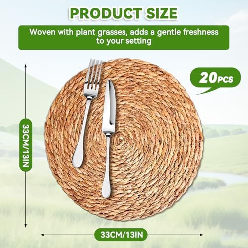 Round Woven Placemats 13 inch Set of 20, Boho Rattan Placemats, Farmhouse Weave Place Mats, Rustic Braided Wicker Table Mats for Dining Table,Home and Wedding - Image 2
