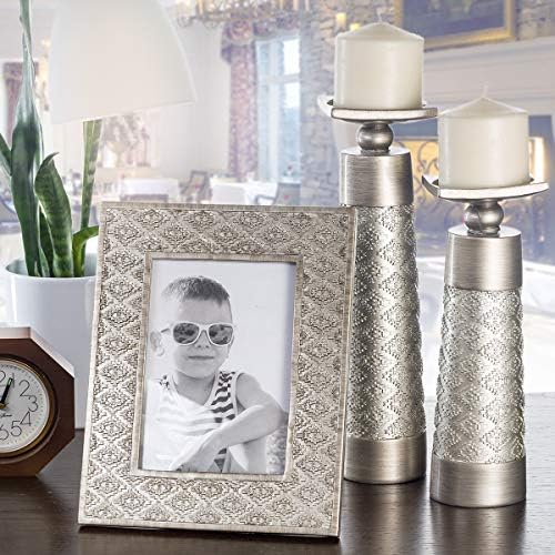 Creative Scents Dublin Silver Decorative Candle Holder Set of 2 - Home Decor Pillar Candle Stand, Coffee Table Mantle Decor centerpieces for Fireplace, Living or Dining Room Table, Gift Boxed - Image 6