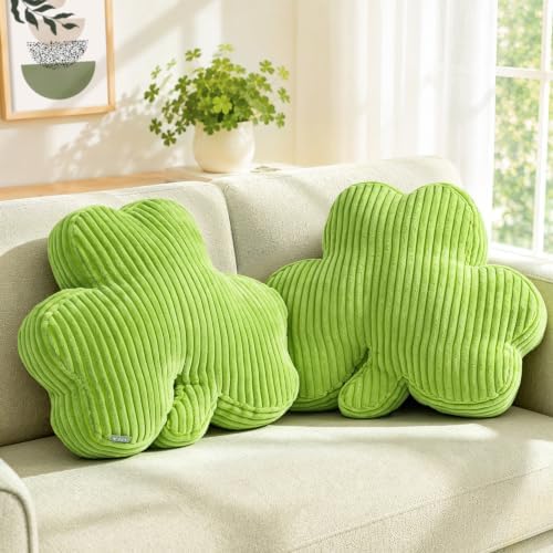 AELS Shamrock Pillow Set of 2, St. Patrick's Day Decorative Throw Pillow, 15.7” Corduroy Striped Cute Cushion for Living Room & Bedroom, Perfect for Holiday Home Decor, Grass Green by AELS