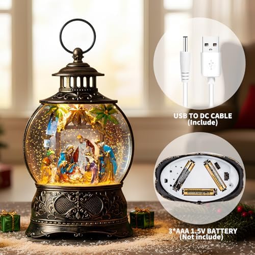 Christmas Snow Globes, Adoration of The Magi Nativity Manger Scene, Silent Night Music Water Lantern, Holiday Decorations Gifts for Family, Children or Friends - Image 4