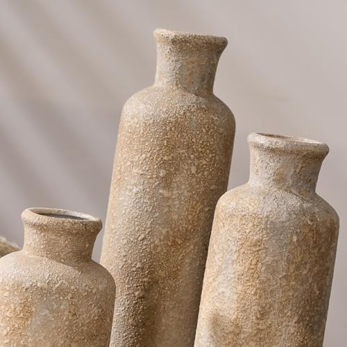 Ceramic Rustic Farmhouse Vase Set of 3,Terracotta Vases for Home Decor - Image 6