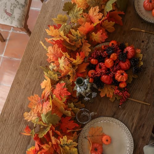 PARTY JOY 6PCS Orange Leaf Garland, 5.6Ft Halloween Garland Artificial Maple Leaf Autumn Hanging Fall Vines Thanksgiving Decorations Fall Decor - Image 7