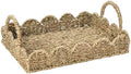 Household Essentials Seagrass Decorative Tray with Scalloped Edge, Handwoven Natural Wicker Organizer Basket with Handles & Iron Frame for Coffee Tables, Bathrooms & Countertops by HouseholdEssentials