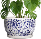 SQOWL Ceramic Pots for Plants - 10 Inch Ceramic Flower Pots with Drainage Hole and Saucer, Round Large Planter Indoor, Decorative Porcelain Planter Outdoor, Home Decor, Birthday Gifts, Blue and White by SQOWL