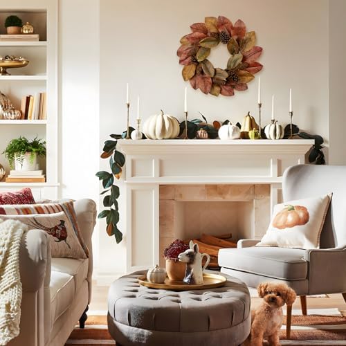 Briful 20 Inch Fall Magnolia Wreath for Front Door - Image 5