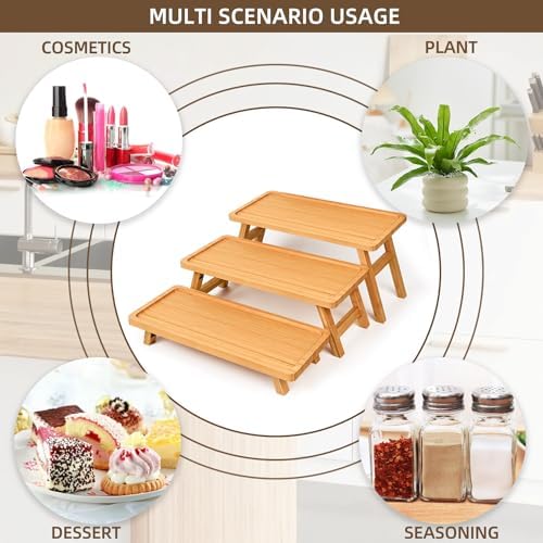 GEHE Natural Bamboo Cupcake Stand, Foldable 3 Tier Cupcake Display Stand Tower, Dessert Table Serving Tray for Birthday/Wedding/Christmas/Party, Charcuterie Boards - Image 5
