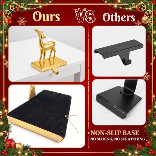 Stocking Holders for Mantel Unique Gold Christmas Stocking Hangers Set of 4 - Image 5