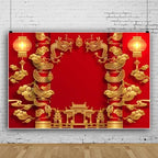 Laeacco Happy Chinese New Year Backdrop 12x8FT Dragon Year Photography Backdrops Red Lanterns Luck Clouds Happy Chinese Lunar New Year Spring Festival Party Decorations Banner Family Photo Studio - Image 2