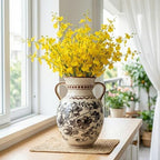 EFISPSS Ceramic Vintage Vase,Chinoiserie Rustic Farmhouse Floral Spring Decor for Home Decor Living Room Fireplace Office, Grey - Image 2