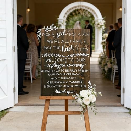 Wedding Sign Rustic Pick A Seat & Unplugged Wooden Vertical Sign for Wedding Ceremony & Reception Decor Seating Plan & Directional Decorations, Engagement & Anniversary Sign - 18x24in by MaSiledy