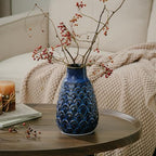 Ceramic Flower Vase, 9.06” Vintage Blue Pottery Vase for Home Decor, Rustic Textured Vase for Pampas Grass, Living Room, Entryway, Mantel, Kitchen Table, Centerpiece - Image 6