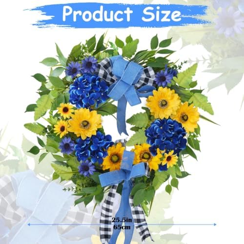 25.5 Inch Summer Wreaths for Front Door Artificial Sunflower Wreath - Image 3