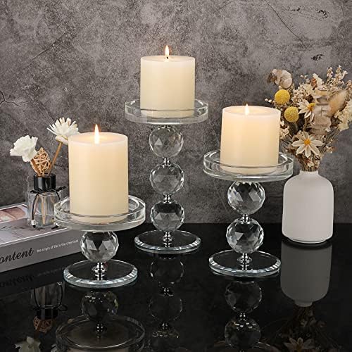 OwnMy Crystal Glass Pillar Candlestick Holders Pillar Candle Holders Sets - Image 7