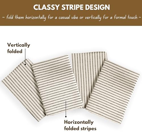 Native Fab Cloth Napkins 18x18 inches, 100% Cotton Vintage Stripped Dinner Napkins, Set of 12, Soft Breathable Absorbent, Machine Washable Cloth Napkins, Black Beige - Image 6