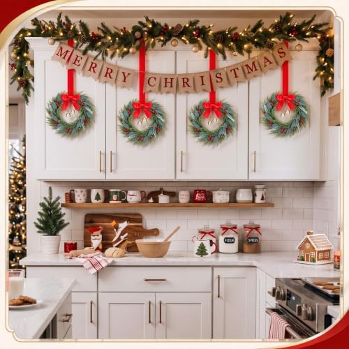 Dingion 4 Pcs 12 Inch Christmas Cabinet Wreaths for Kitchen with Berry - Image 5