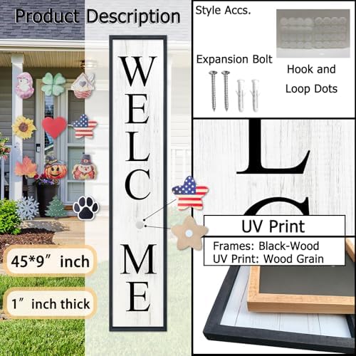 Interchangeable Welcome Sign for Front Porch Door, 45"X9" Black - Image 3