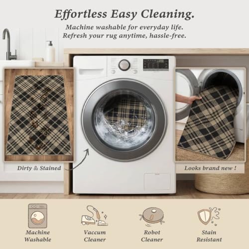 Easy Jute 2x4 Entryway Rug, Black & Beige Diagonal Plaid, Washable - Image 5