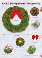 Brightown 24 Inch Pre-Lit Christmas Wreaths for Front Door, 50LED - Image 3