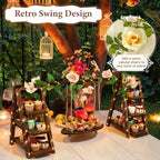 Wooden 3 Tier Cupcake Stand with Swing, String Lights, Rose Vine Decor - Image 6