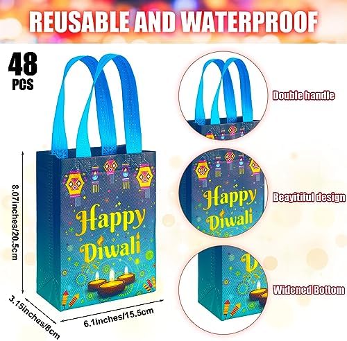 Windyun 48 Pcs Diwali Gift Bags Non Woven Handles Festival of Lights Party - Image 2