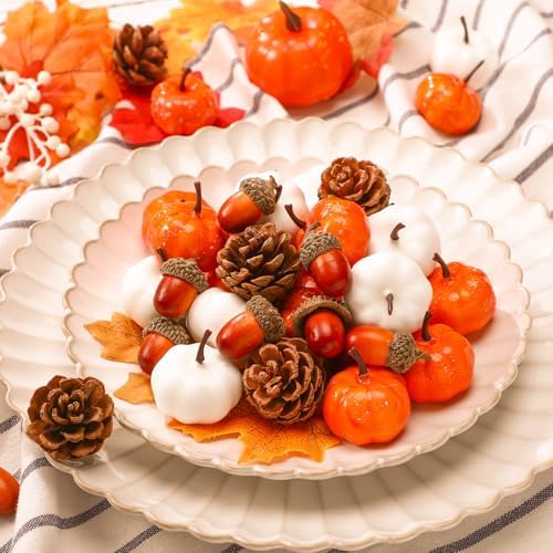 Yookeer 120pcs Fall Mini Pumpkins Artificial Acorn Pine Cone, Lovely Color - Image 3