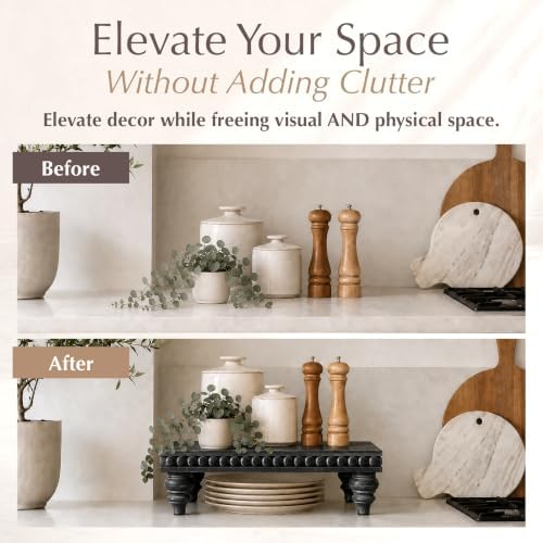 Felt Creative Home Goods Decorative Wood Risers for Decor | Tiered Tray Stand | Farmhouse Beaded Riser Stand for Decor | Wooden Pedestal Stand Large 12x16 Beaded Tray for Kitchen Coffee Bar (Black) - Image 3