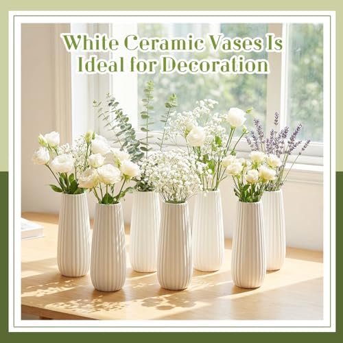 Qinyoung 8 Set White Ceramic Vases for Flowers, 8'' Small Vase, Minimalist - Image 4