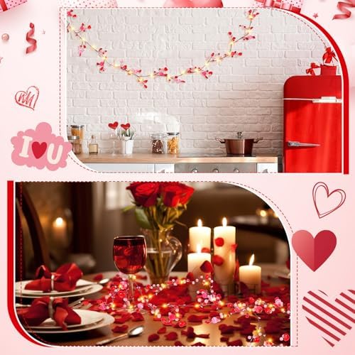 Glooglitter 6.5ft Valentine's Day Garland with String Lights Pink Red Berry Garland Battery Powered Heart Shaped Ball Fairy String Lights for Valentine's Day Party Home Table Wall Decoration - Image 5