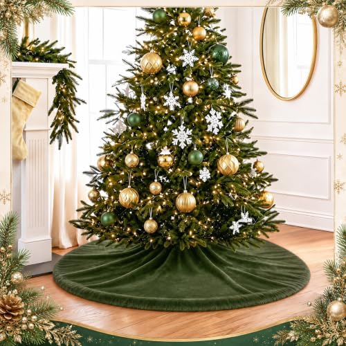 Viorawhite Moss Green Christmas Tree Skirt, 48 Inch Faux Fur Tree Skirts - Image 6