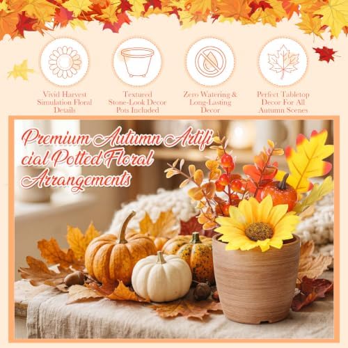 Suncalla 4 Pack Fall Centerpieces for Table Artificial Fall Flowers - Image 3