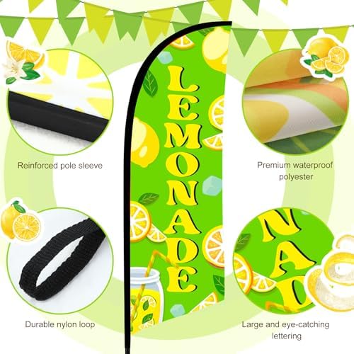 HunnmingRe 2 Green Lemonade Feather Flag Kit, 8ft Advertising Swooper Flag Banner with Pole and Ground Stake for Business Restaurant Advertising Banner for Outside Ground - Image 2