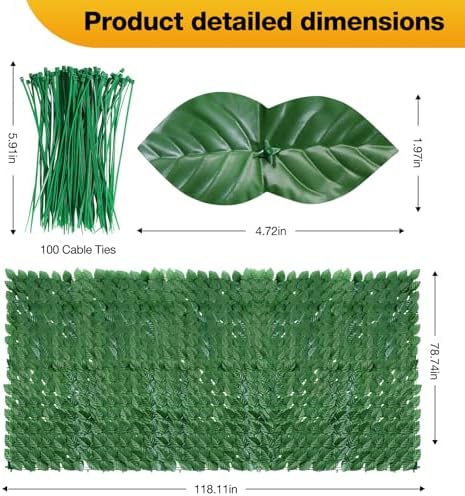 Artificial Ivy Privacy Fence Wall Screen, 79 x 118 in Garden Fake Hanging Plants Vines, Aesthetic Faux Greenery Garland Pothos Leaf with Strengthened Joint Prevent Leaves Falling Off for Outdoor Decor - Image 2