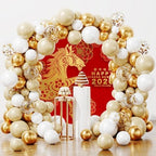 7.5x7.5ft Chinese New Year Round Backdrop 2026 New Year Party Decoration Horse Paper Cutting Hanzi Red Golden Floral Circle Background China Traditional Spring Festival Backdrop Cover Photo Booth Prop - Image 3