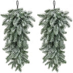 2 Pcs Extra-Long Snow Christmas Teardrop Swag, Artificial Frosted Door Swag by PurpleStar