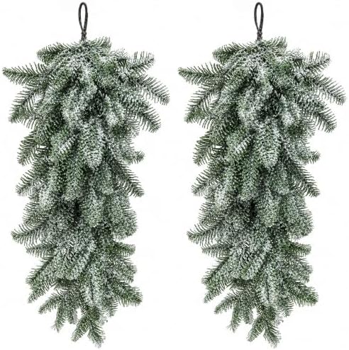 2 Pcs Extra-Long Snow Christmas Teardrop Swag, Artificial Frosted Door Swag by PurpleStar