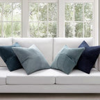 MIULEE Dusty Blue Navy Farmhouse Throw Pillow Covers 20x20 Inch Set of 4 Boho Patchwork Gradient Cushion Cases Western Modern Pillow Cases Corduroy Home Decor for Couch Sofa Living Room Bed - Image 2