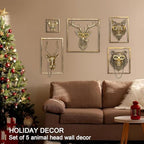 Newinhome Animal Heads Wall Decor (5pcs, Includes Metal Frame) Resin Animals Sculptures Head Wall Hanging Decoration Gold vintage Wall Sculpture for Living Room Bedroom Office - Image 2