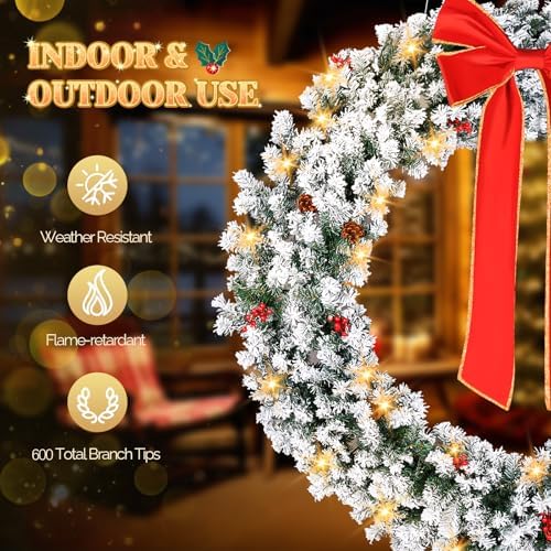 VINGLI 60" Extra Large LED Christmas Wreath with 220 Warm White Lights - Image 5
