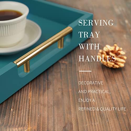 Wooden Decorative Coffee Table Tray, 16" Serving Tray with Handles, Matte Finish Decorative Tray, Ottoman Tray for Living Room, Perfume, Vanity Dresser Organizer (Teal Green) - Image 4