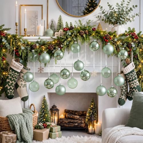 Seenelling 12 Pcs Christmas Glass Ball Ornaments 3.15 Inch, Sage Green - Image 4