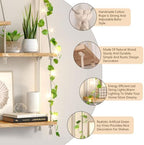 Hanging Shelves for Wall,Macrame Hanging Plant Shelf with Vine Lights 5 Tier Rope Floating Shelf Wood Organizer Storage Rack Boho Wall Decor Aesthetic for Succulents Bedroom Bathroom Kitchen - Image 5