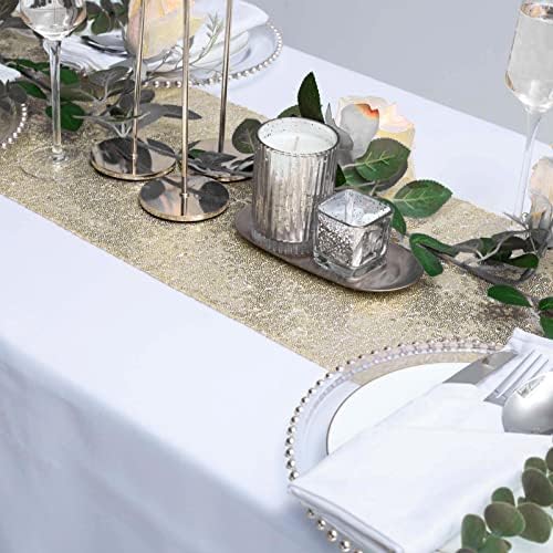 Champagne Sequin Table Runner 12" x 108" Pack of 6 Glitter Table Runner Metallic Sparkle Table Linen Runner for Baby Shower Wedding Birthday Party Event - Image 3