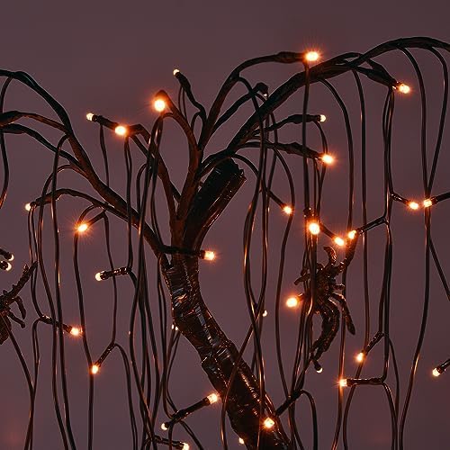 24Inch Halloween Lighted Willow Tree Bonsai Light 80 Orange LED Lights Table Top Lamp Artificial Tree Desk Decor with 4 Spiders Adapter Plug in/Battery Powered for Christmas Nativity Decoration - Image 5