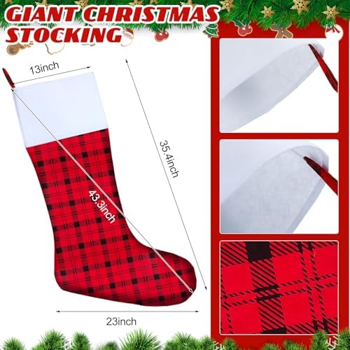 Maitys 5 Pcs Jumbo Christmas Stockings 43 Inch,Plaid Style,Red, Black - Image 2