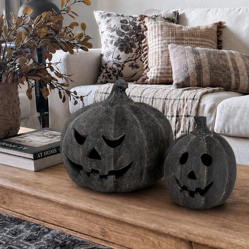 Halloween Decorations - Black Handmade Terracotta Jack O Lantern Pumpkin - Image 5