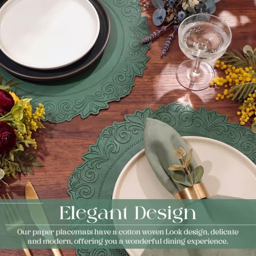 100 Pcs Paper Placemats Round Disposable Table Mats, Dark Green - Image 4
