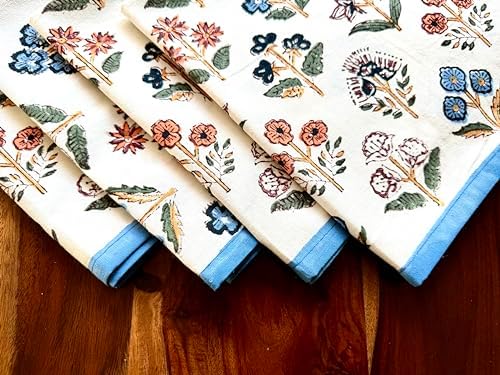 ATOSII Flora Bloom 100% Cotton Fall Cloth Dinner Napkins, Handblock Print, Washable Durable Linen for Everyday Use Wedding Parties Outdoors Christmas Thanksgiving I 20 X 20 Inches I Set of 4 - Image 3