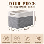 Storage Baskets for Organizing, 4 Pack Baskets for Shelves, Decorative Storage Bins for Shelves, Cotton Rope Storage Basket with Handles, Woven Basket for Storage, 13''Lx8.7''Wx7.9''H, White & Gray - Image 3
