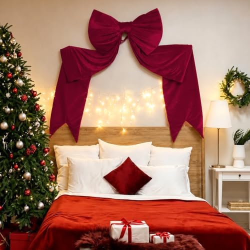 Large Velvet Bow 75x23 Inch Oversized Christmas Tree Topper (Dark Red - Image 5