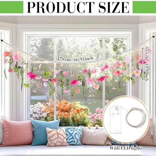 Suncalla 5.6 ft Wildflowers Hanging Garlands with LED Lights Artificial Flower Wall Decor Fake Rustic Floral Vines Rose Eucalyptus Daisy Backdrop Set for Ceiling Farmhouse Wedding Home Garden(Cute) - Image 2
